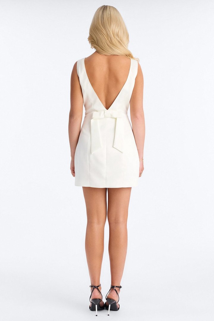Darling Bow Satin Backless Mini Dress - Off White