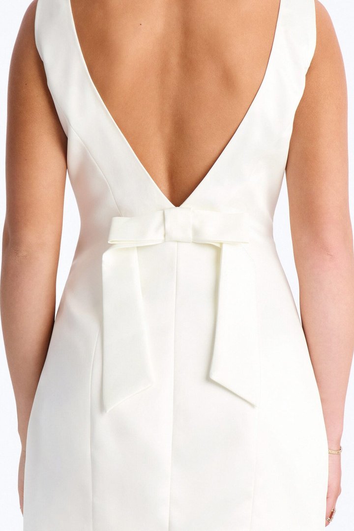 Darling Bow Satin Backless Mini Dress - Off White