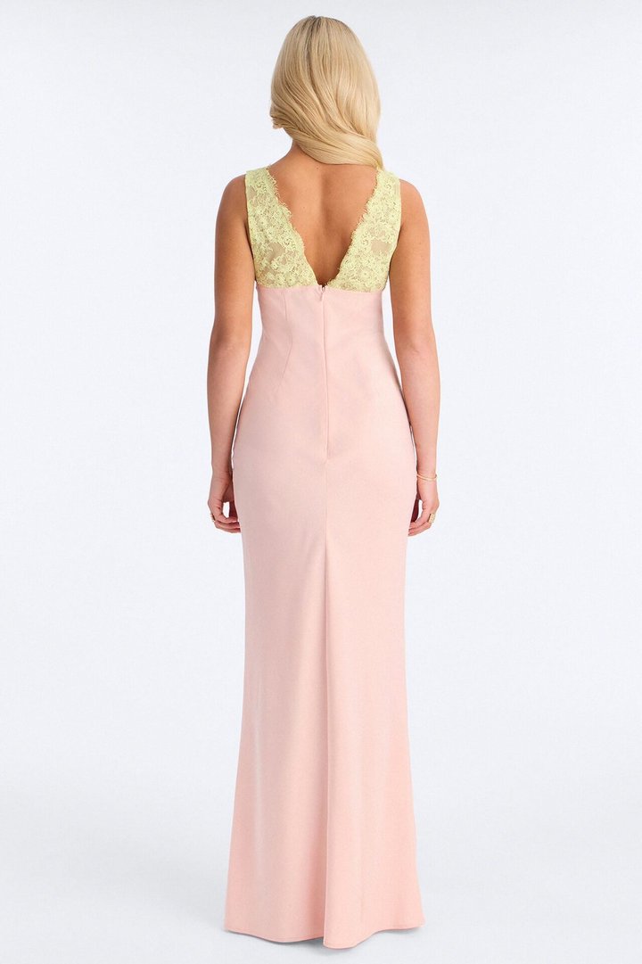 Sweet Satin Lace Trim Maxi Dress - Pink/combo