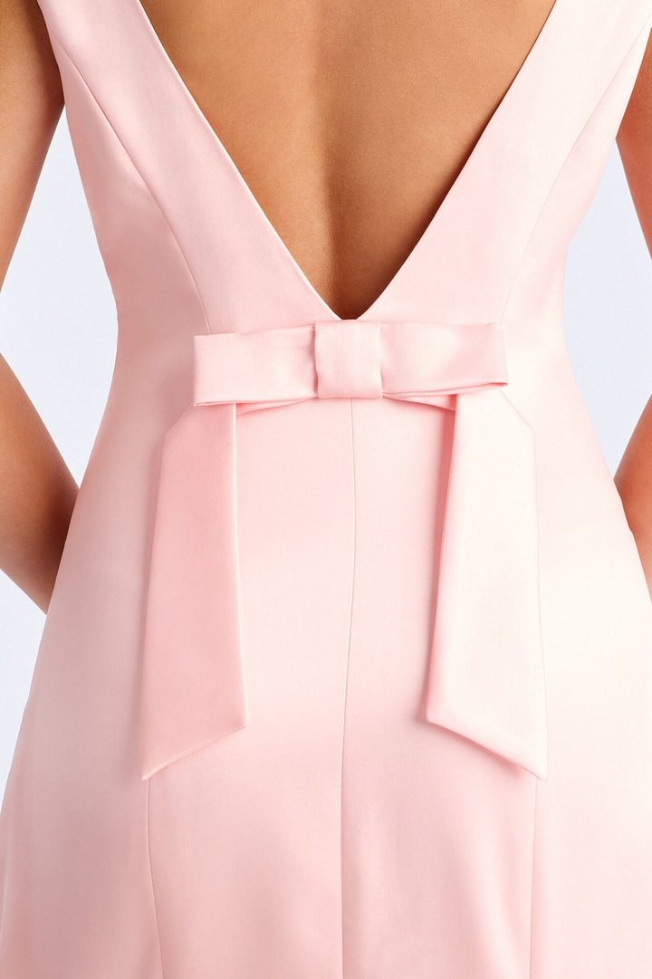 Darling Bow Satin Backless Mini Dress - Light Pink