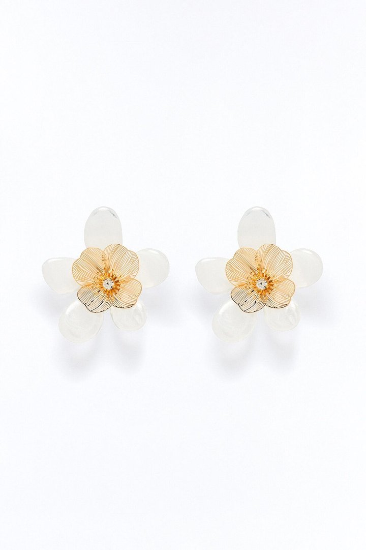 Fresh Beginnings Floral Drop Earrings - Clear/Gold