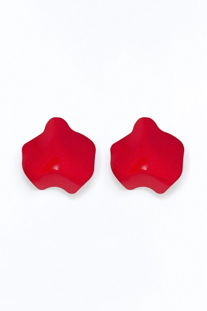 Rose Petal Drop Earrings - Red