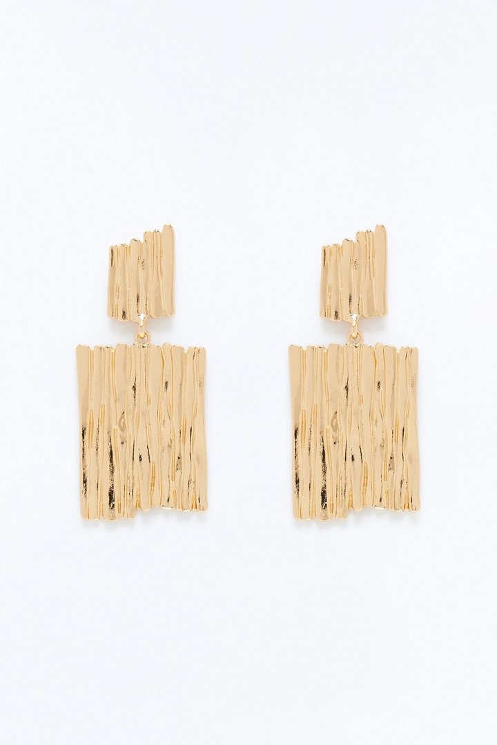 Rough Around Textured Drop Earrings - Gold