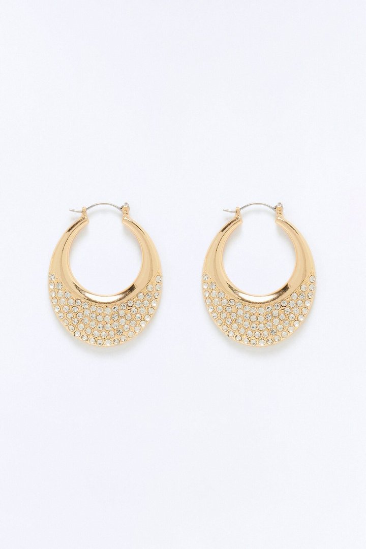 Keep The Rhinestone Hoop Earrings - Gold