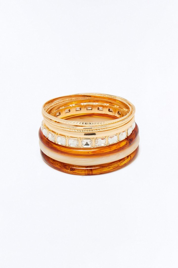Compete With It 8 Piece Bangle Set - Gold/Brown