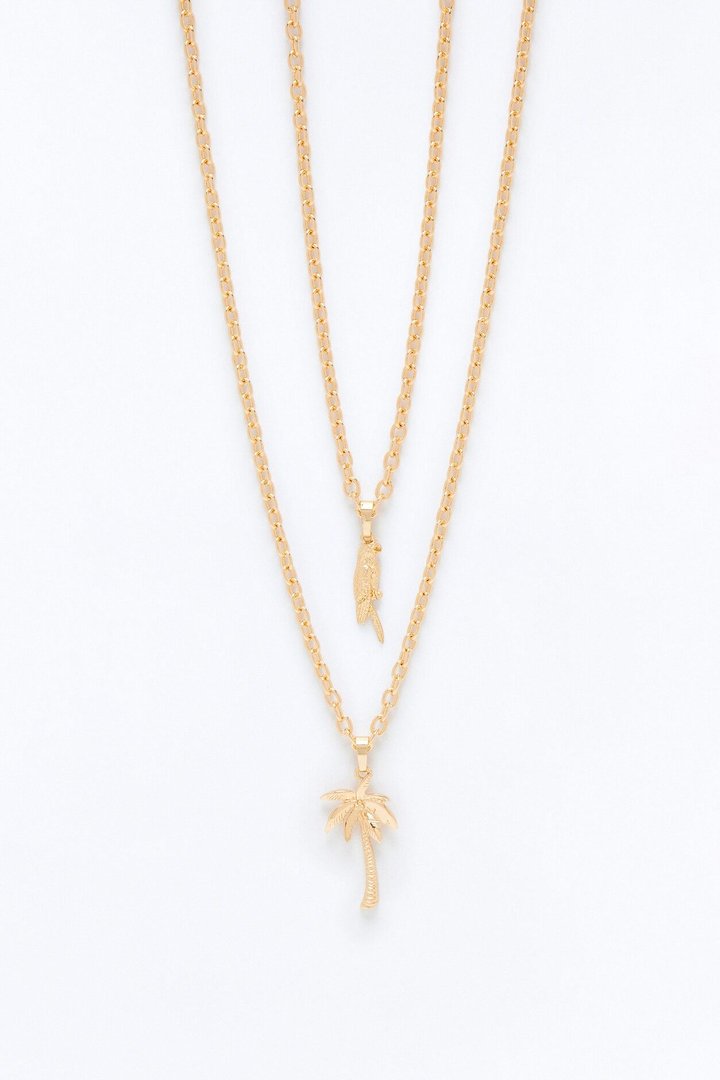 Layered Island Pendant Necklace Set - Gold