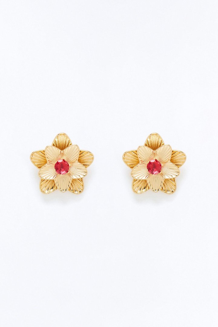 Teresa Floral Rhinestone Stud Earrings - Gold/Pink