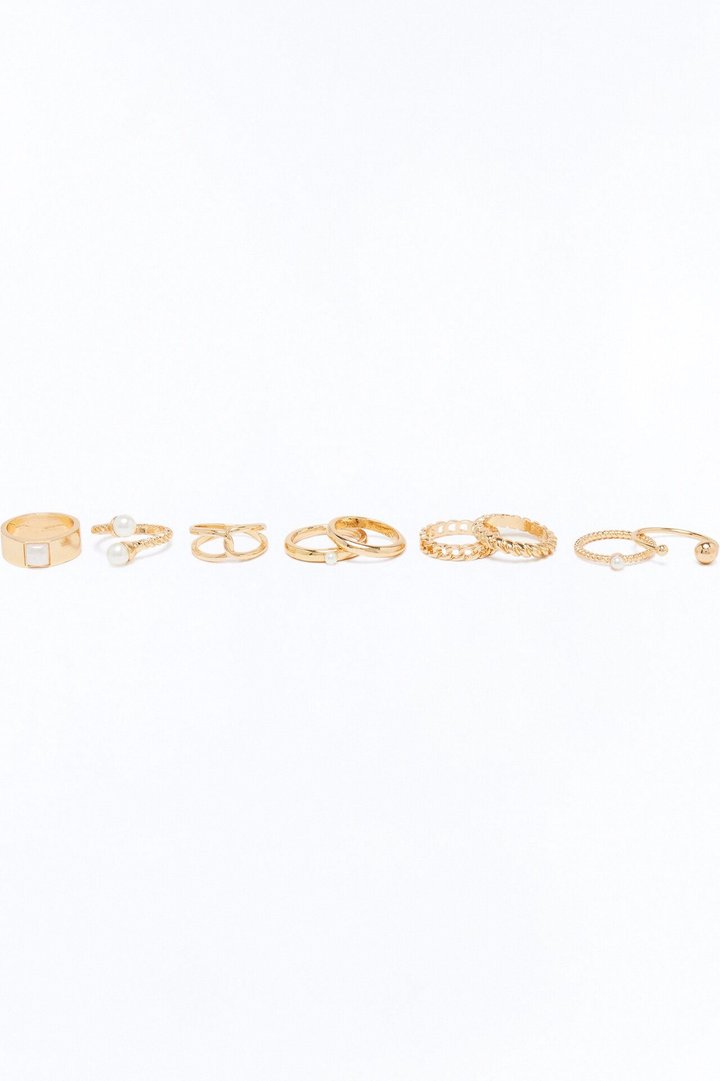 Keep Them All Twisted & Pearls 9 Piece Ring Set - Gold