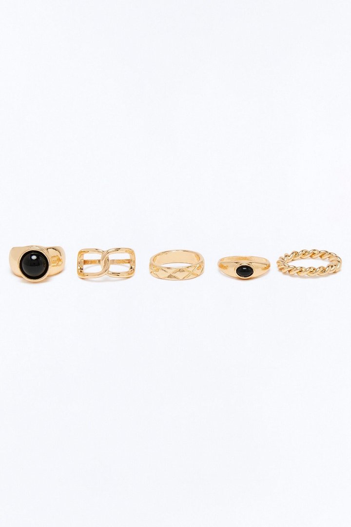 Zahara Moon 5 Piece Ring Set - Gold/Black