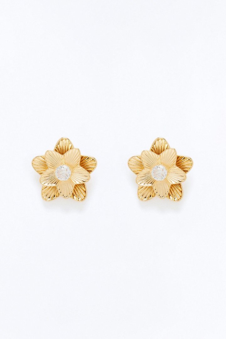 Teresa Floral Rhinestone Stud Earrings - Gold/Clear