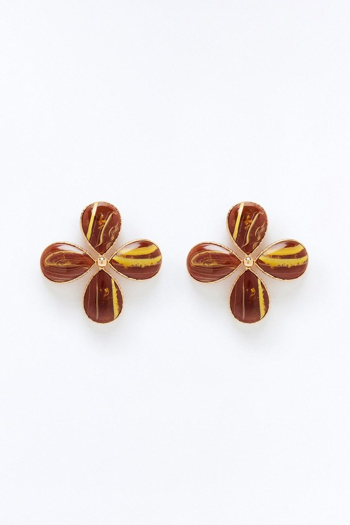 Rich In Life Floral Drop Earrings - Gold/Brown