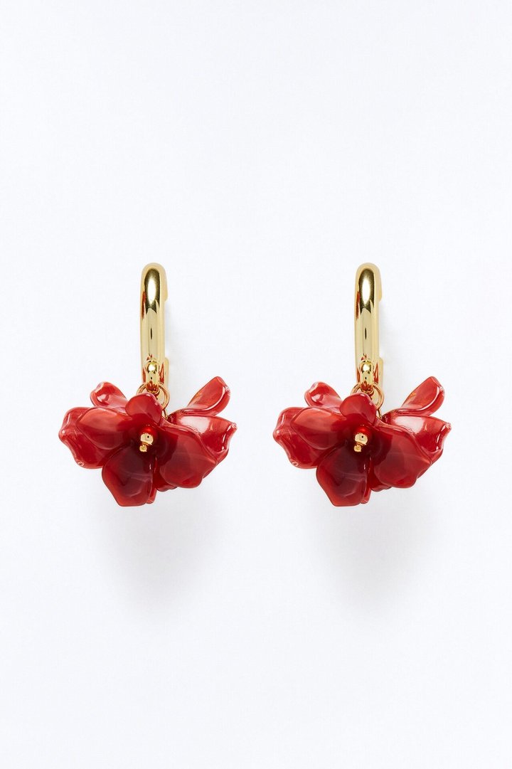 Warm Florals Hoop Earrings - Gold/Red