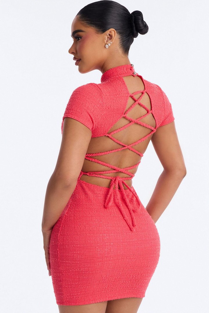 Morgan Short Sleeve Tweed Mini Dress - Hot Pink