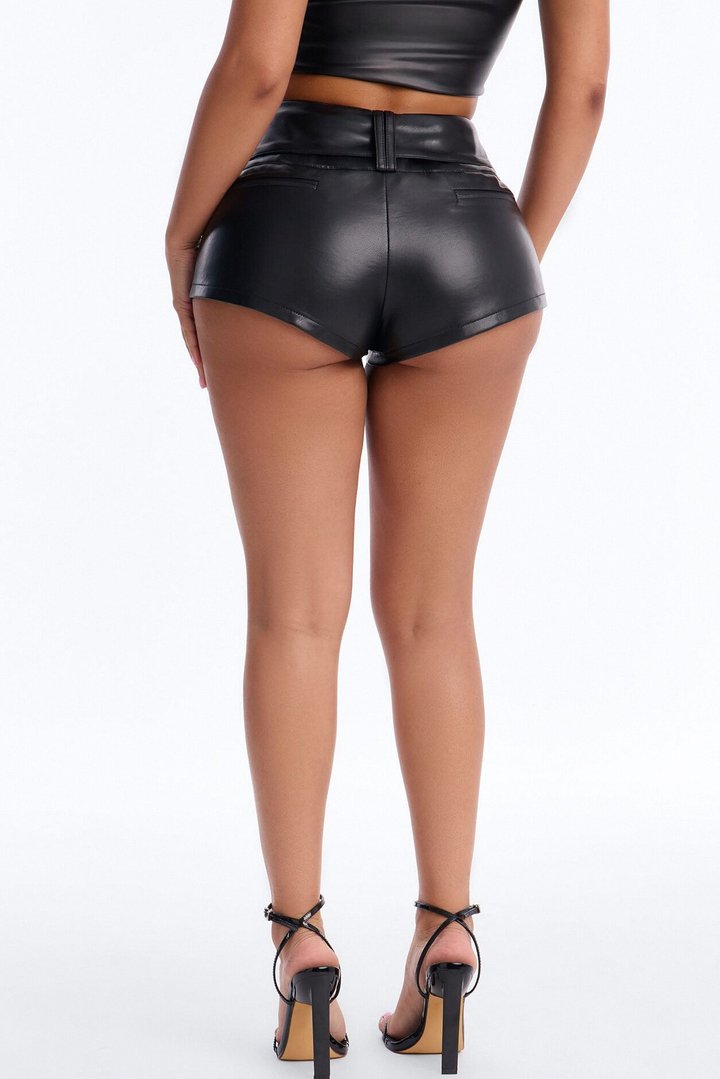 Festival Fever Belted Faux Leather Micro Short - Black