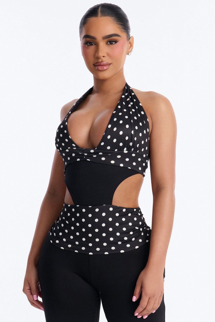 Kalana Polka Dot Flare Jumpsuit - Black