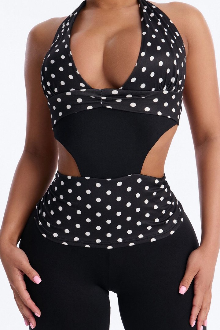 Kalana Polka Dot Flare Jumpsuit - Black