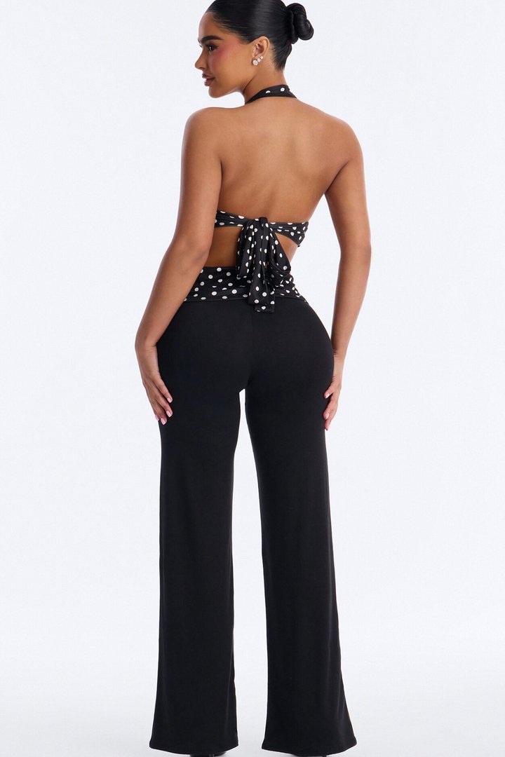Kalana Polka Dot Flare Jumpsuit - Black