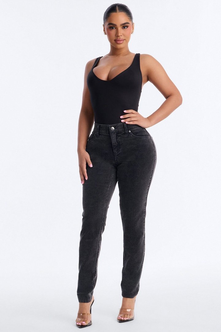 ESME CORDUROY WASHED LOW RISE PANTS - Indigo