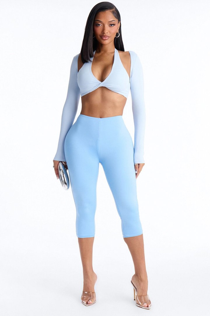 Second Skin Padded Long Sleeve Crop Top - Light Blue