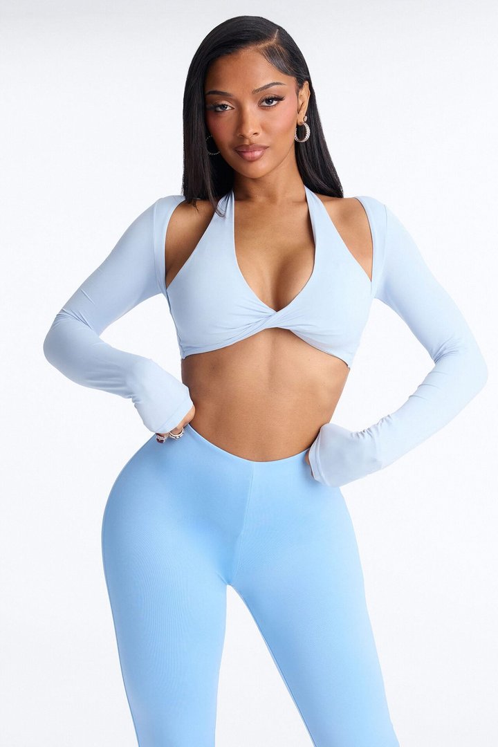 Second Skin Padded Long Sleeve Crop Top - Light Blue