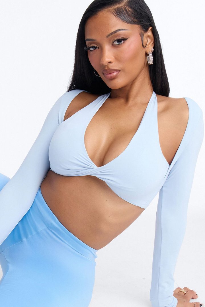 Second Skin Padded Long Sleeve Crop Top - Light Blue