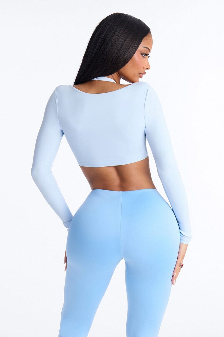 Second Skin Padded Long Sleeve Crop Top - Light Blue