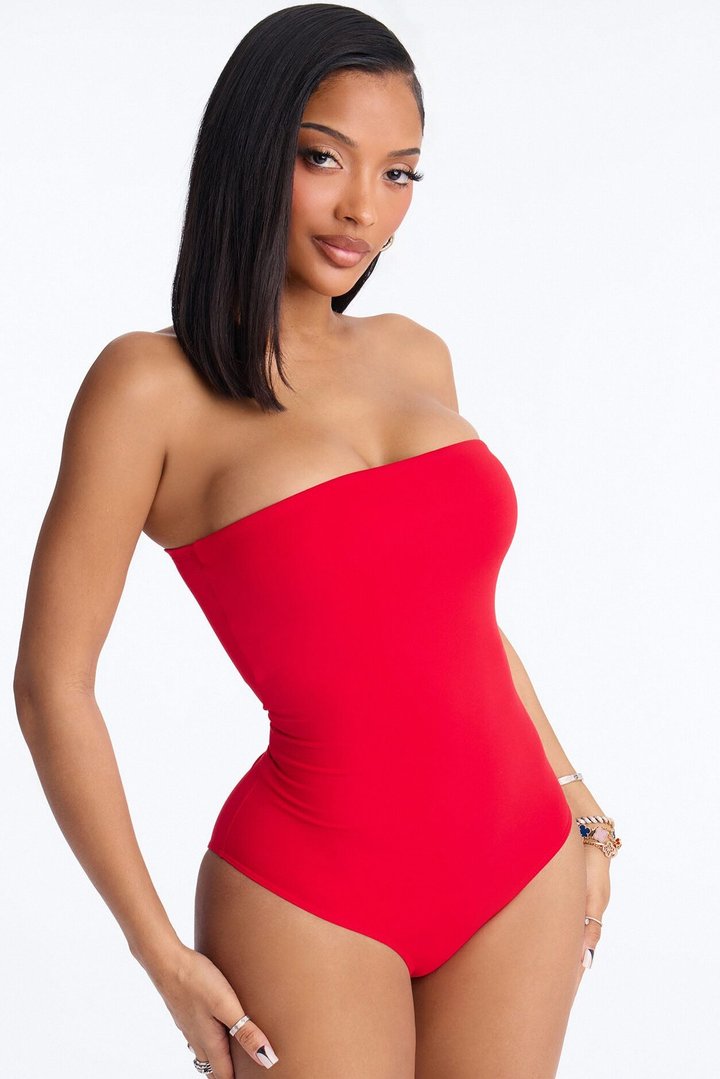 Daisy Double Layer Tube Top Bodysuit - Red