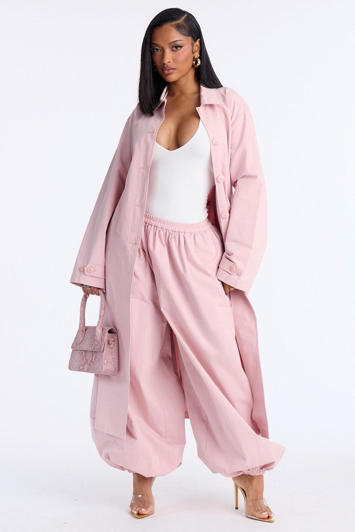 Down The Street Trench Coat Balloon Pant Set - Mauve