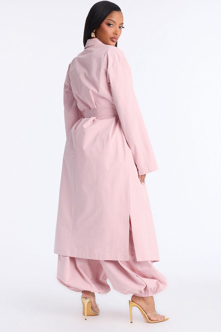 Down The Street Trench Coat Balloon Pant Set - Mauve