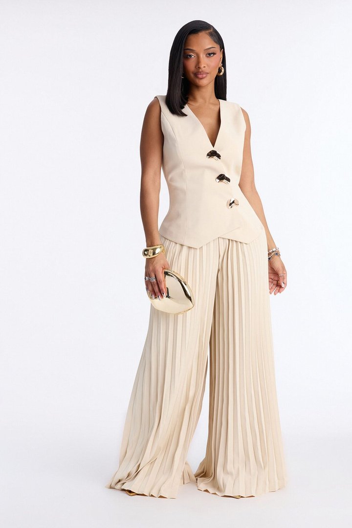 Eleanor Vest Pleated Pant Set - Ivory