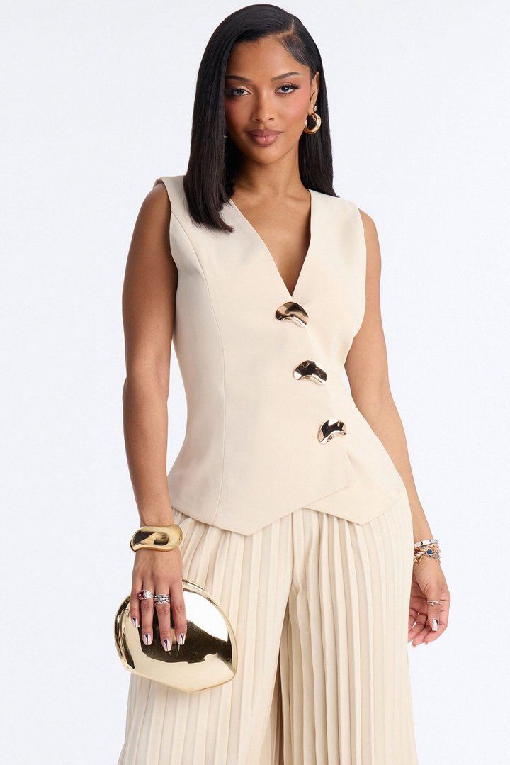 Eleanor Vest Pleated Pant Set - Ivory