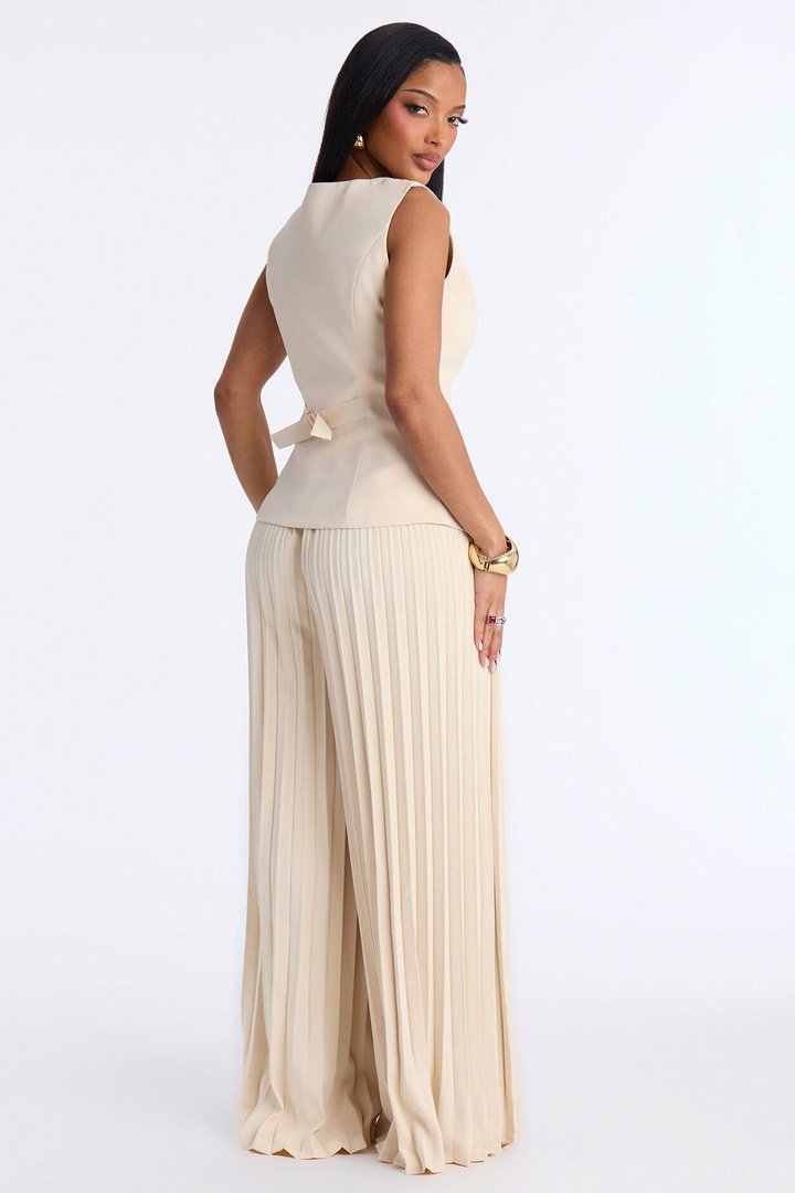 Eleanor Vest Pleated Pant Set - Ivory