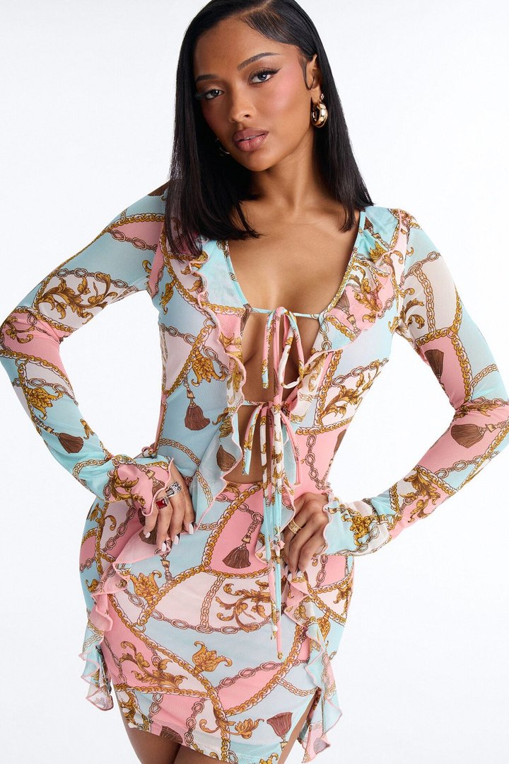 For The Girls Abstract Mesh Mini Dress - Pink/combo