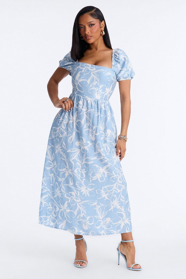 Frankie Floral Midi Dress - Blue/combo