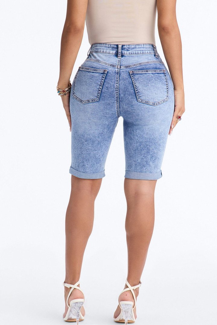 Mendocino Cuffed Stretch Bermuda Shorts - Medium Wash