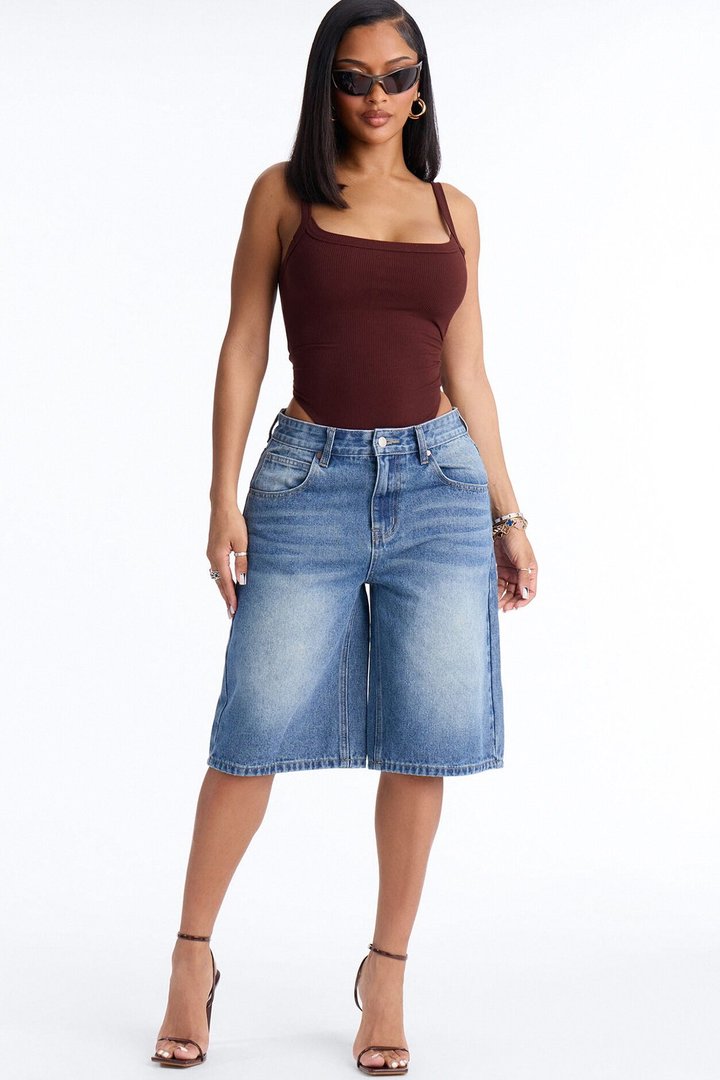 Lara Square Neck Ribbed Bodysuit - Brown