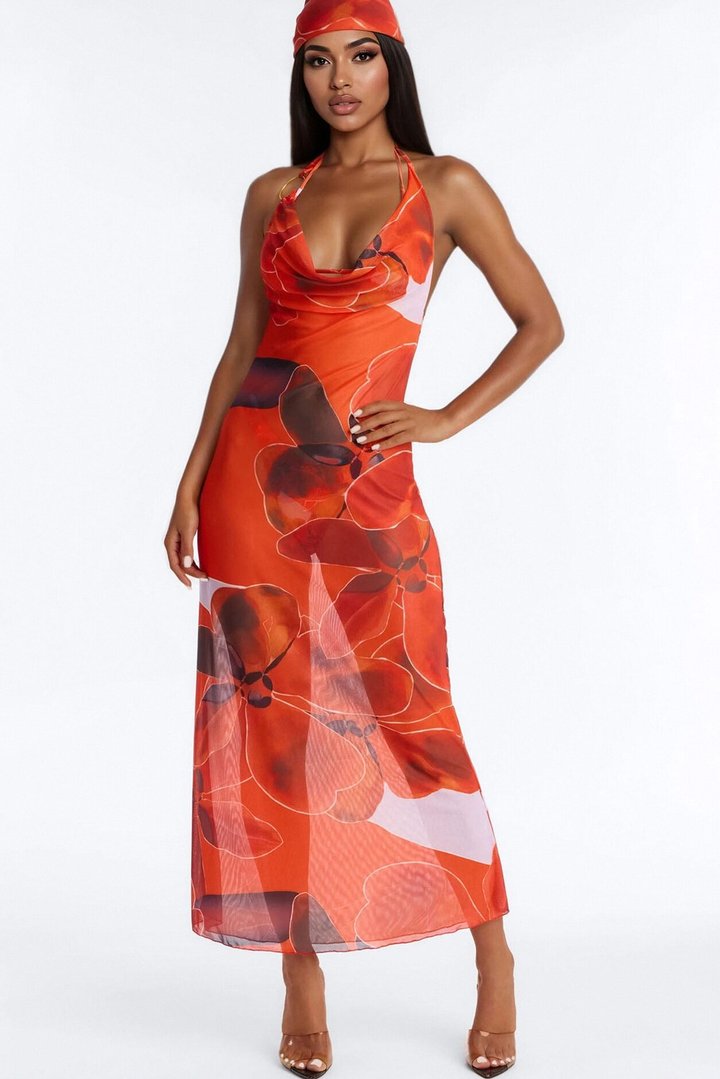 Just Say The Word Bikini And Coverup Set - Orange/combo