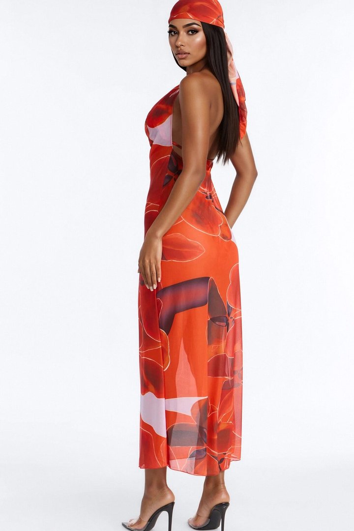 Just Say The Word Bikini And Coverup Set - Orange/combo