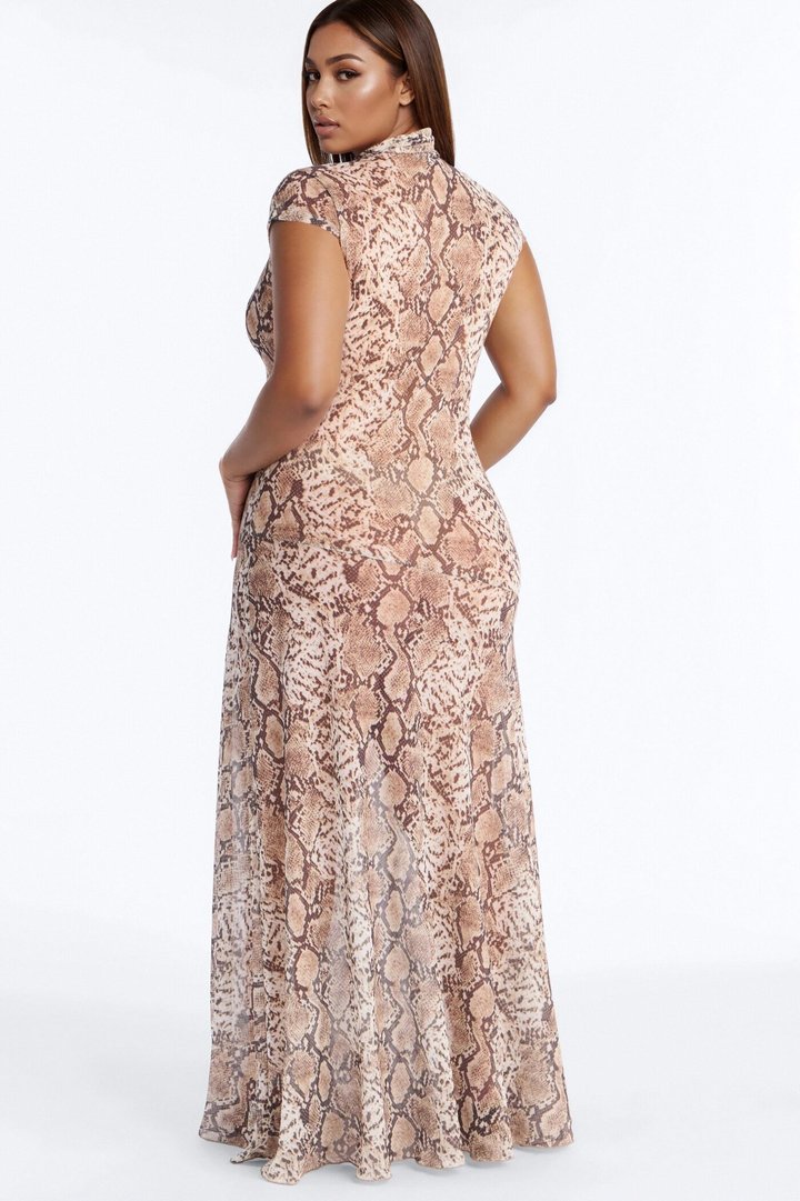 Seamless Seduction Sheer Mesh Maxi Dress - Taupe/combo