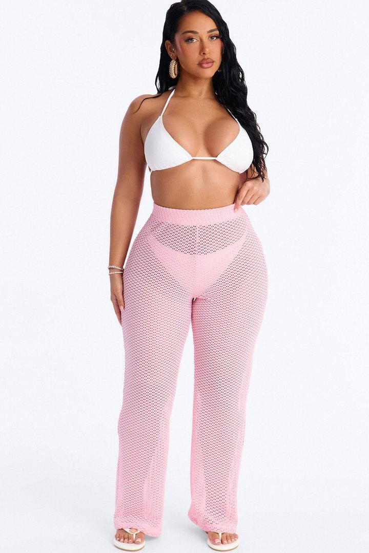 Warm Breeze Fishnet Swim Cover Up Pants - Pink