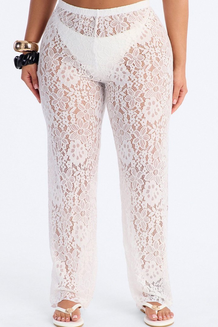 Keeping It Lacey Swim Lace Cover Up Pants - White