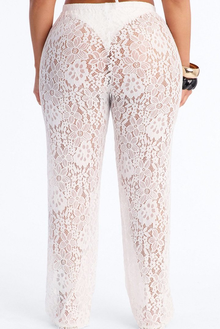 Keeping It Lacey Swim Lace Cover Up Pants - White