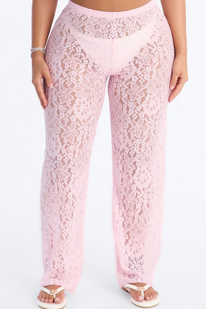 Keeping It Lacey Swim Lace Cover Up Pants - Pink