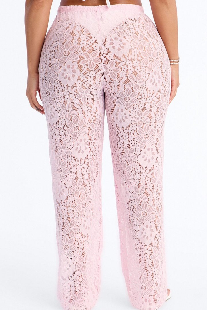 Keeping It Lacey Swim Lace Cover Up Pants - Pink
