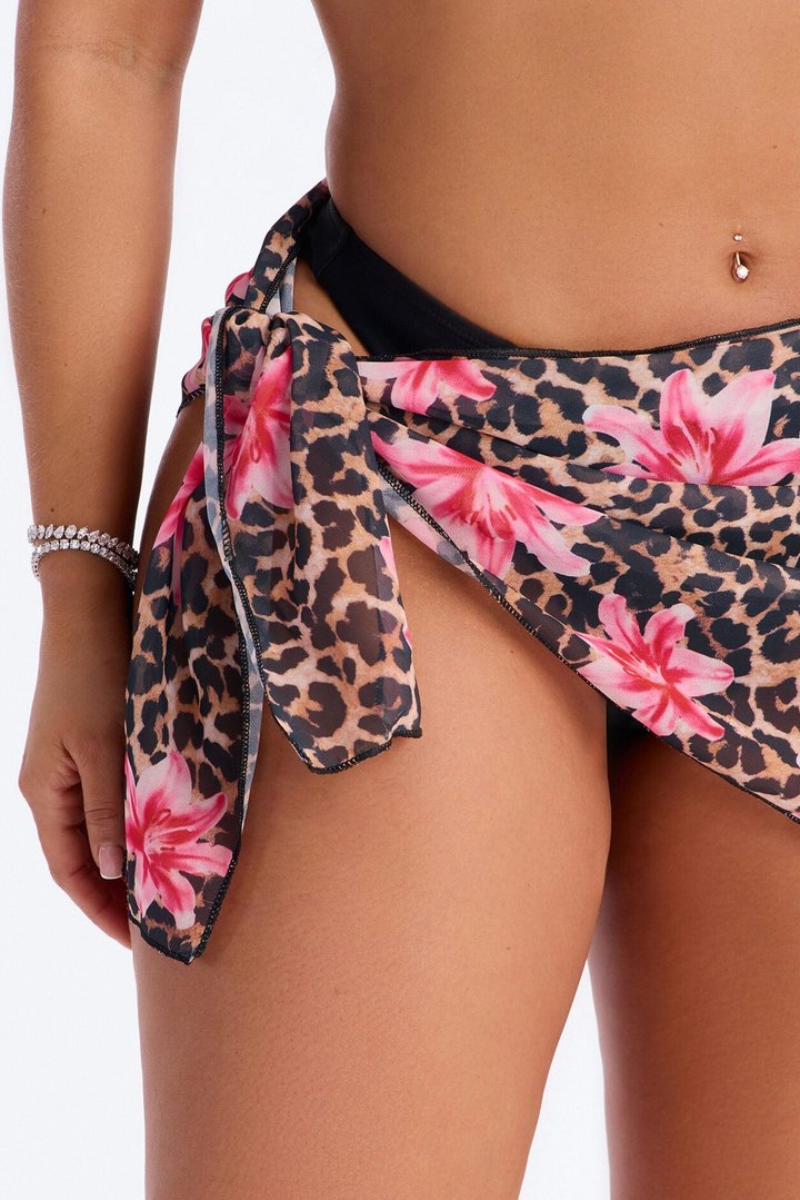Untamed Waters Floral Leopard Swim Cover Up Sarong - Pink/combo