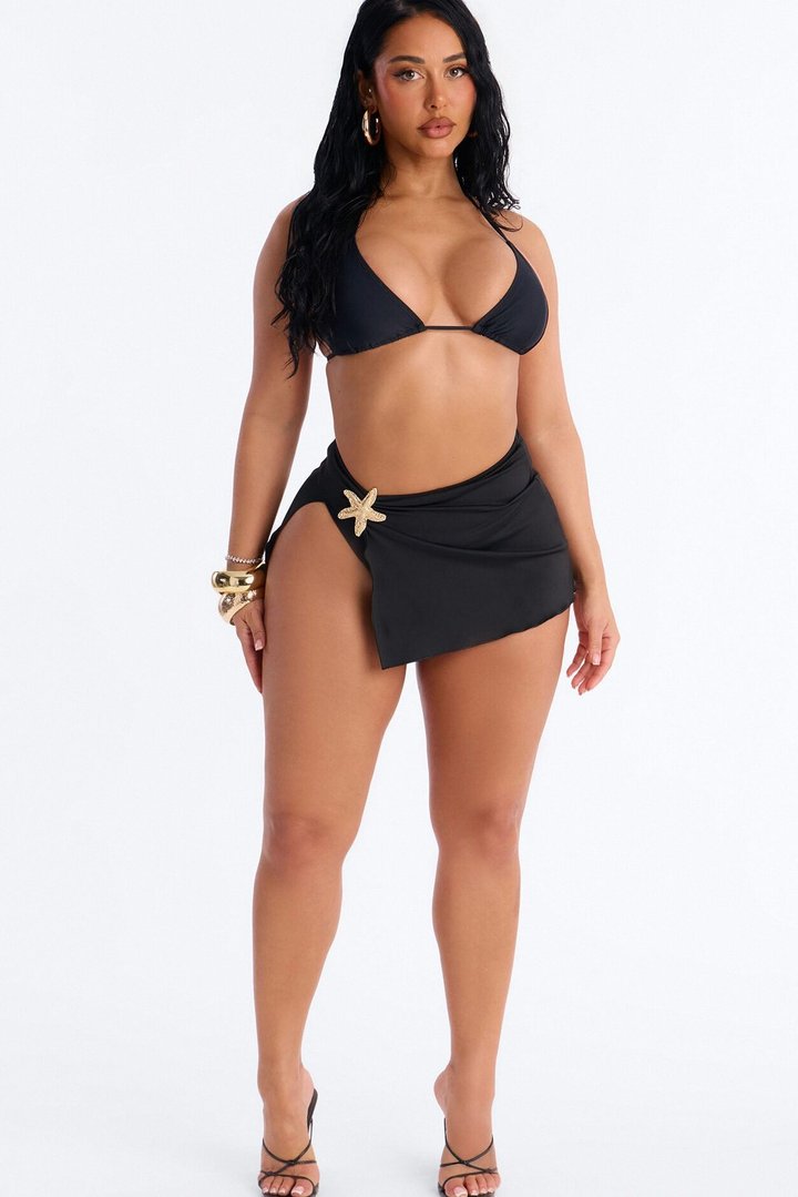 Dive In Hardware Starfish High Slit Swim Cover Up Skirt - Black