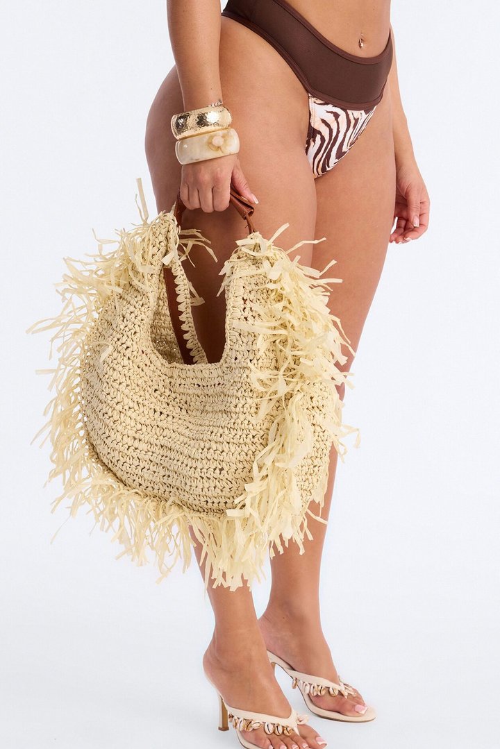 Sunseeker Straw Satchel Handbag - Natural/Combo