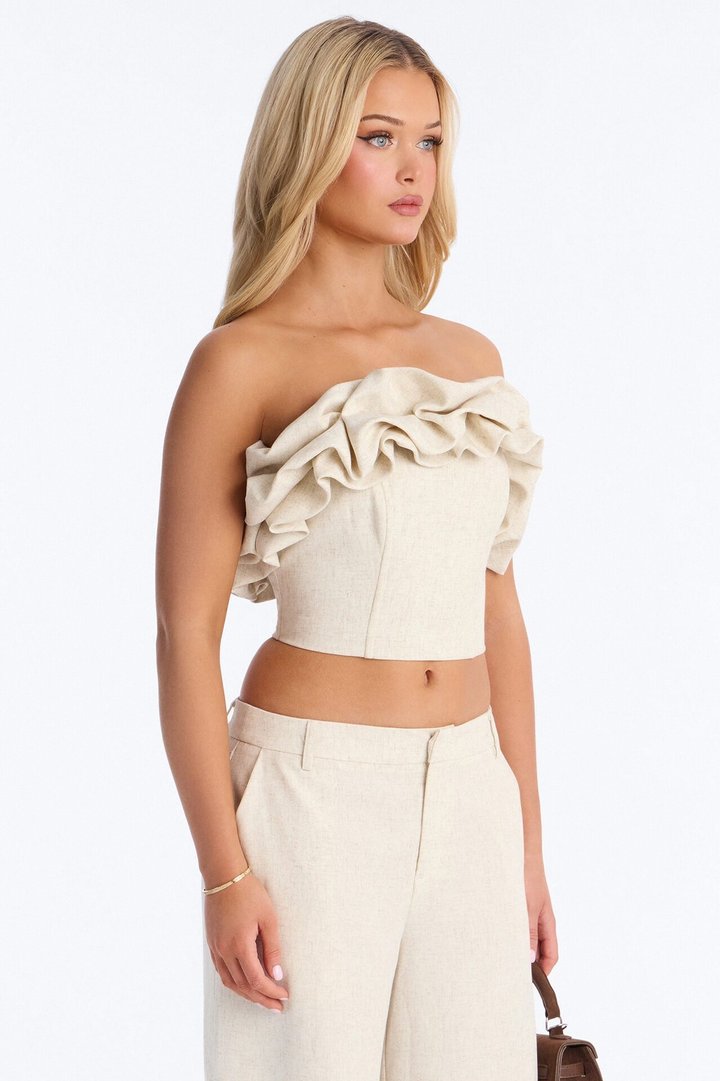 Linen Bloom Corset Top - Natural