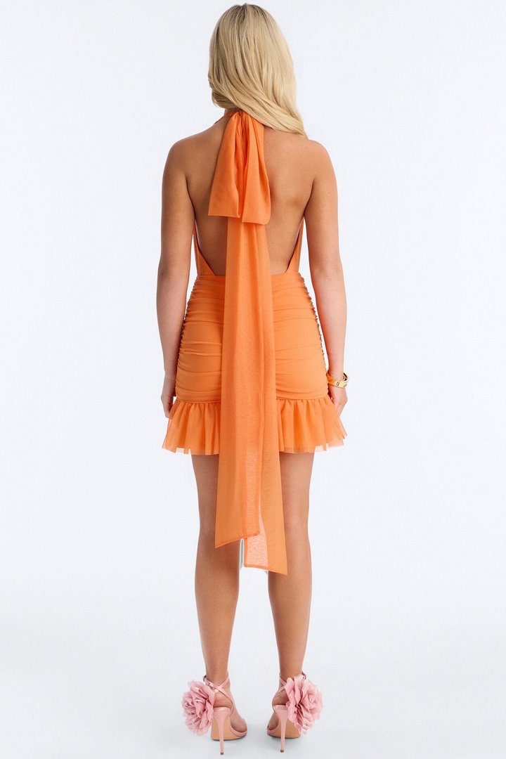 Dreamy Mesh Mini Dress - Orange