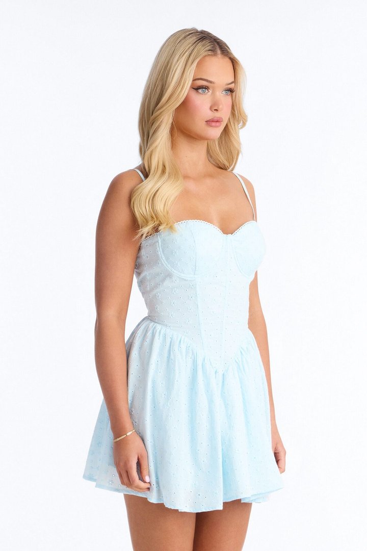 Sweet Pea Eyelet Mini Dress - Light Blue